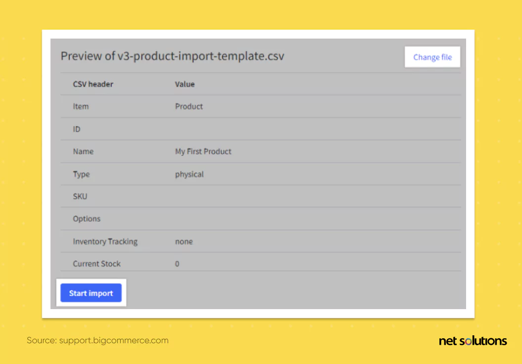 Preview of Product Import Template