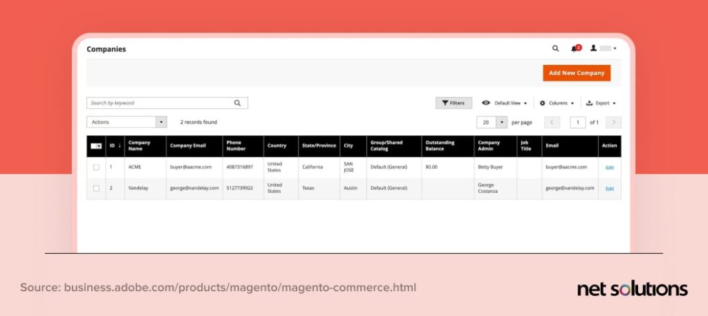 Adobe Commerce Company Accounts and Management